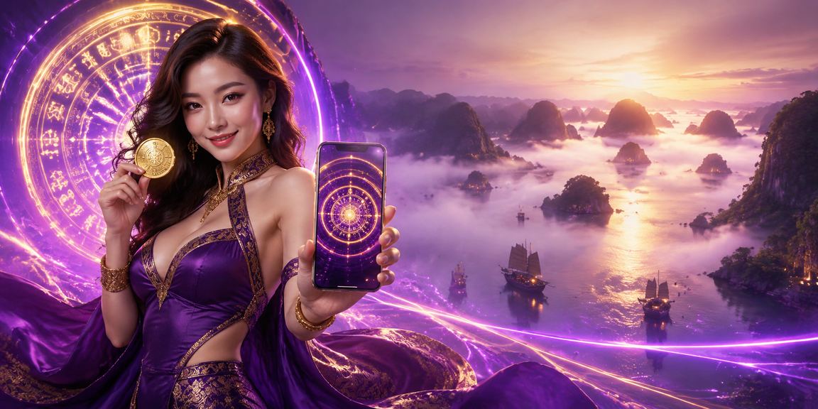 Khung cảnh Hạ Long về đêm với ánh neon khi người dùng tham gia casino trên điện thoại